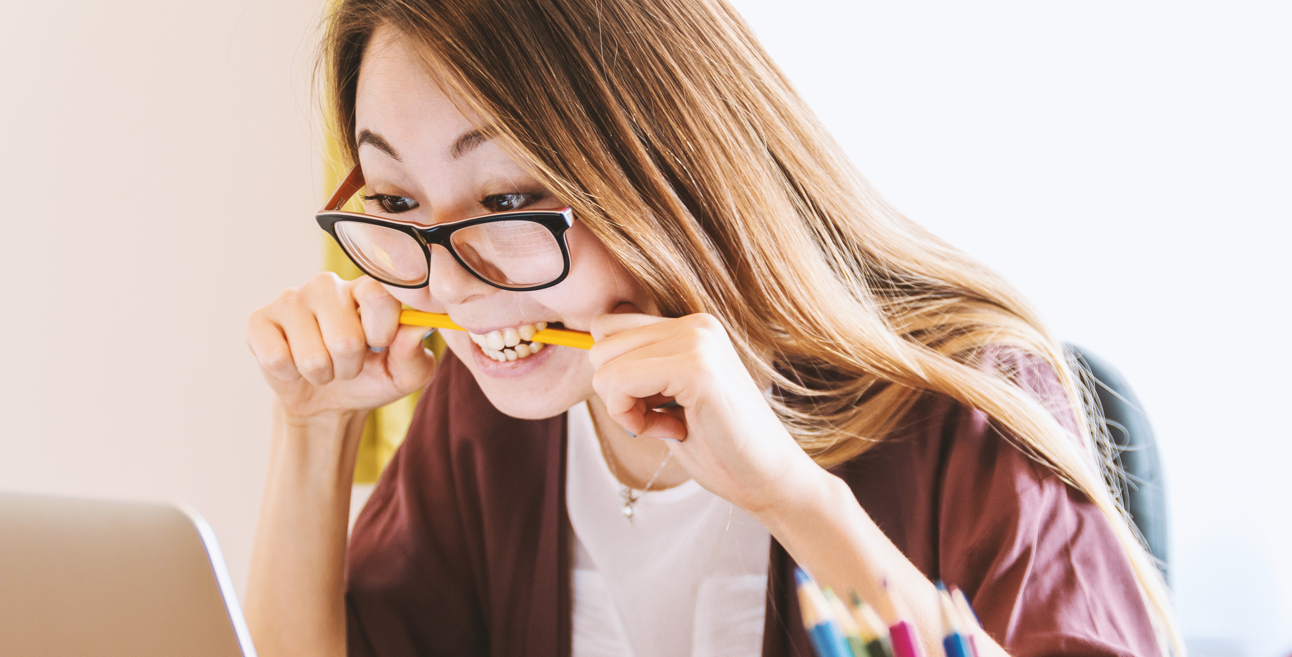 Stressed lady at computer